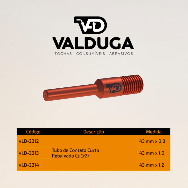 Tubo de Contato Curto Rebaixado CuCrZr