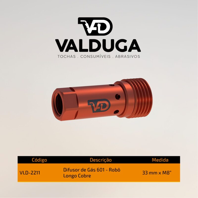 Difusor de Gás Longo para Robô de Solda
