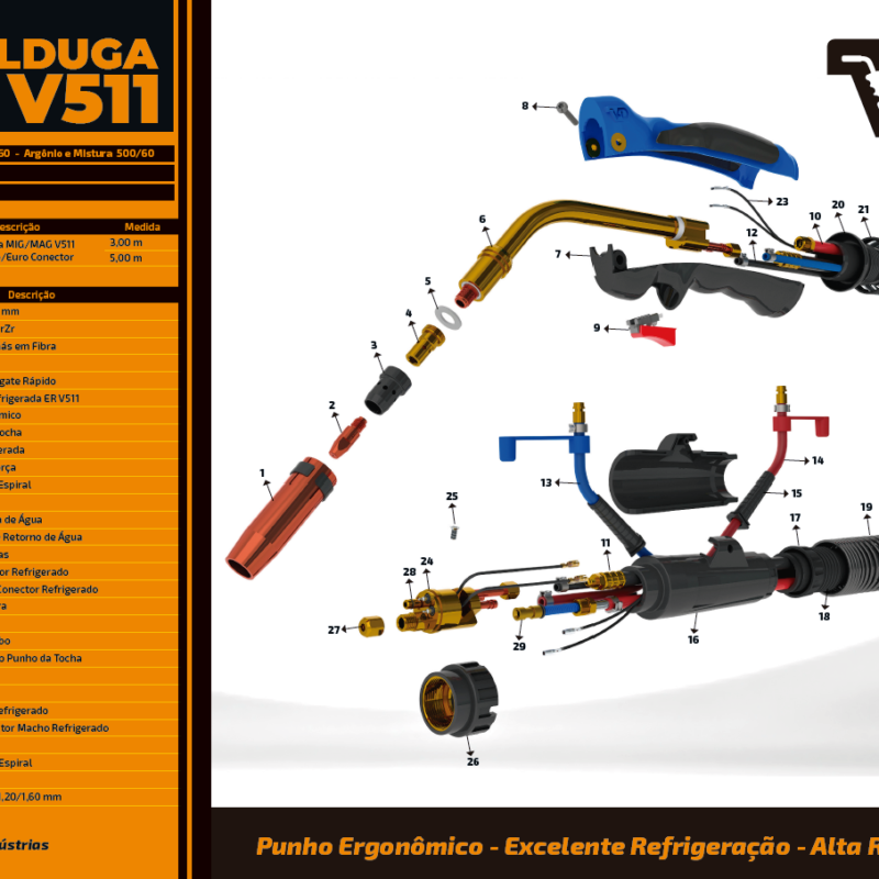 Tocha Refrigerada V511 Vista Explodida